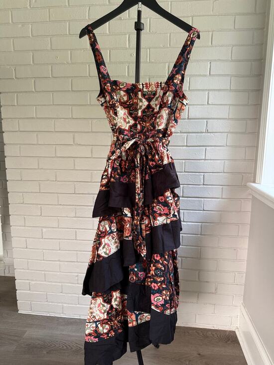 Anthropologie Dresses & Skirts - Anthropologie Square Neck Tiered Midi Dress M Patchwork Ruffle Boho Floral India